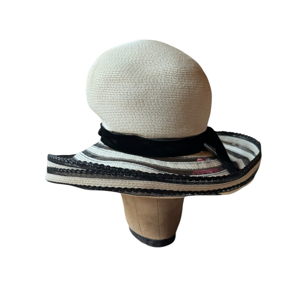 1960s Mr. John Jr. Wide-Brimmed Straw Sun Hat‎ w/Ribbon & Bow - Picture 5 of 8